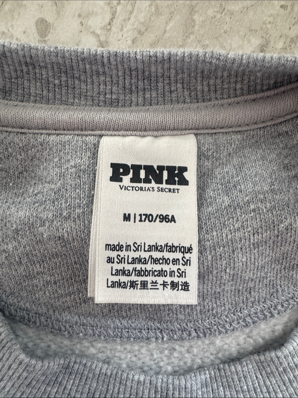 PINK Victoria's Secret Light Gray Crewneck Sweatshirt with Pink Stripe - Picture 2 of 3